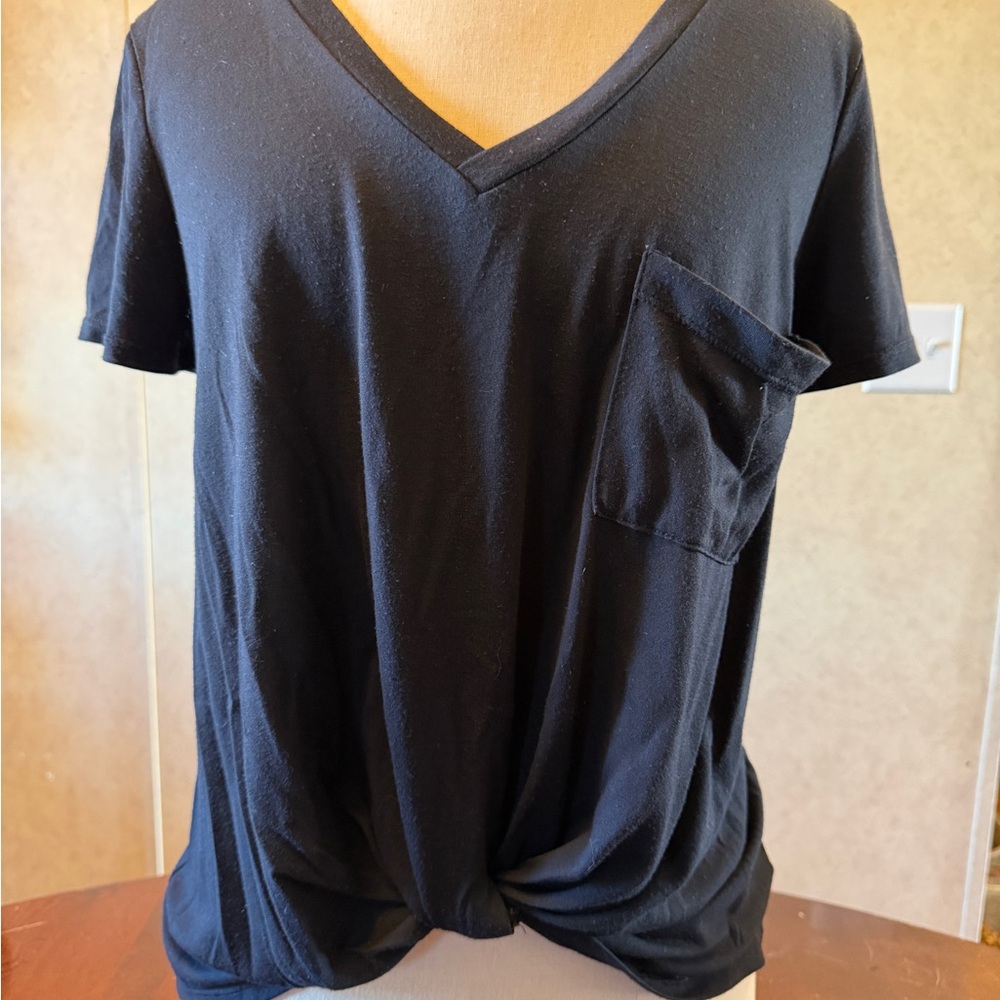 Black V-Neck Women's Top